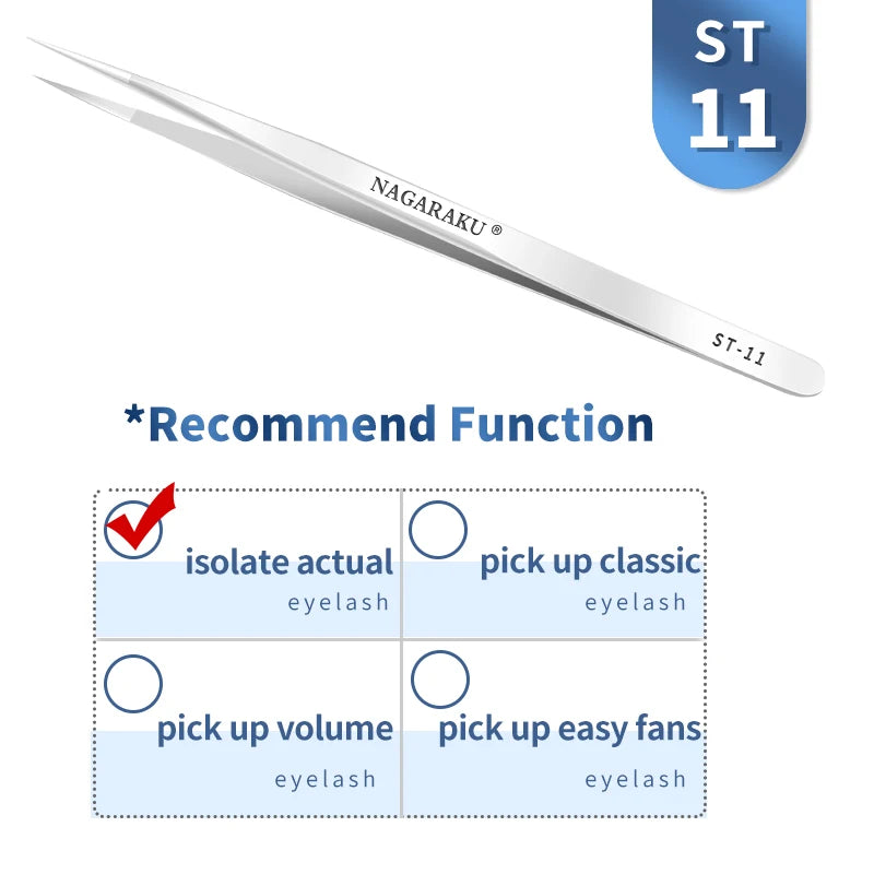 NAGARAKU Stainless Steel Straight Curved Nail Volume Eyelash Accurate Tweezers Nippers Pointed Clip Set Makeup Tools