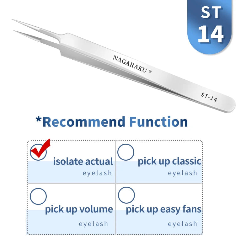 NAGARAKU Stainless Steel Straight Curved Nail Volume Eyelash Accurate Tweezers Nippers Pointed Clip Set Makeup Tools