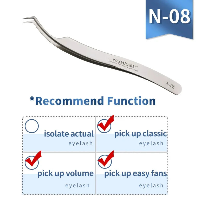 NAGARAKU Stainless Steel Straight Curved Nail Volume Eyelash Accurate Tweezers Nippers Pointed Clip Set Makeup Tools