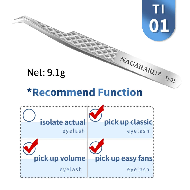 NAGARAKU Stainless Steel Straight Curved Nail Volume Eyelash Accurate Tweezers Nippers Pointed Clip Set Makeup Tools
