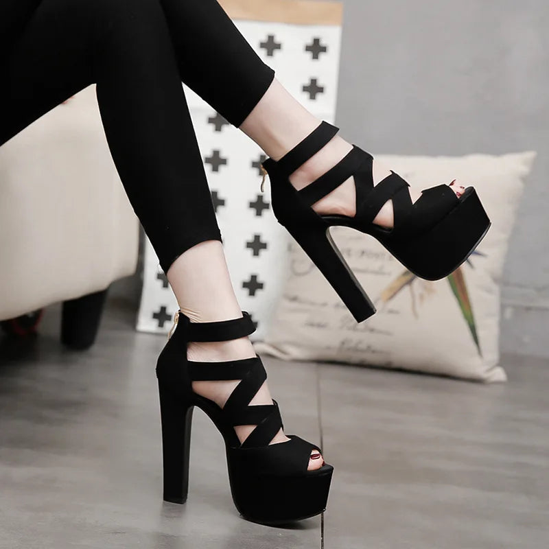 Sapatos de Salto Alto com Estilo Boca de Peixe - Sandálias de Moda para Verão/Primavera