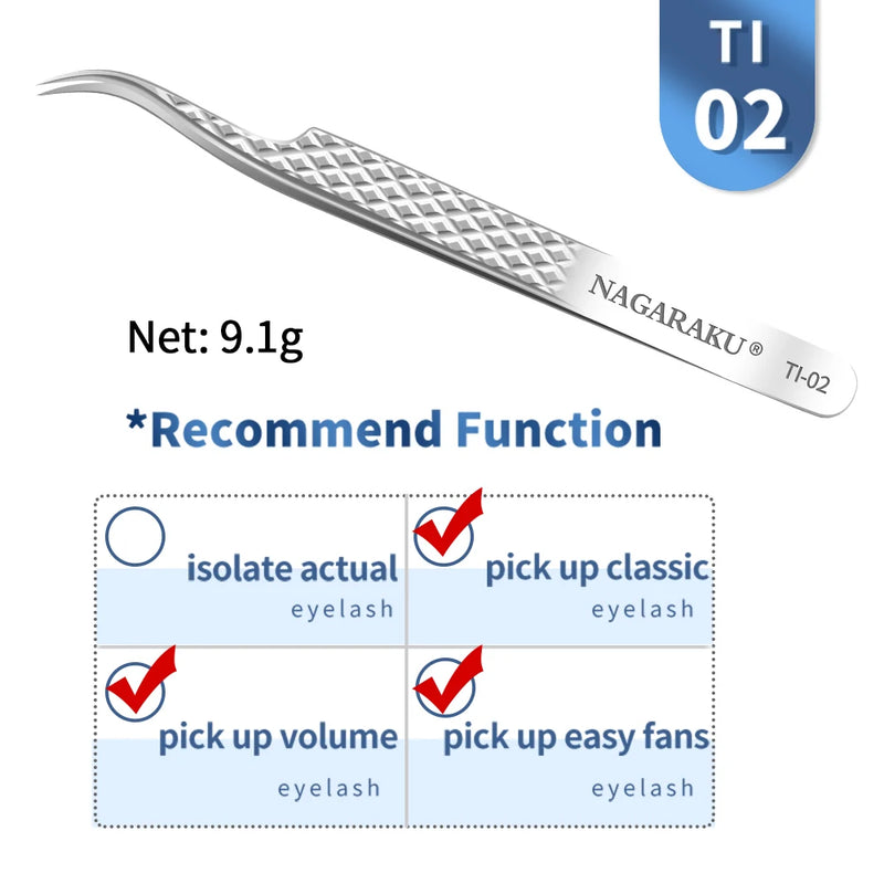 NAGARAKU Stainless Steel Straight Curved Nail Volume Eyelash Accurate Tweezers Nippers Pointed Clip Set Makeup Tools