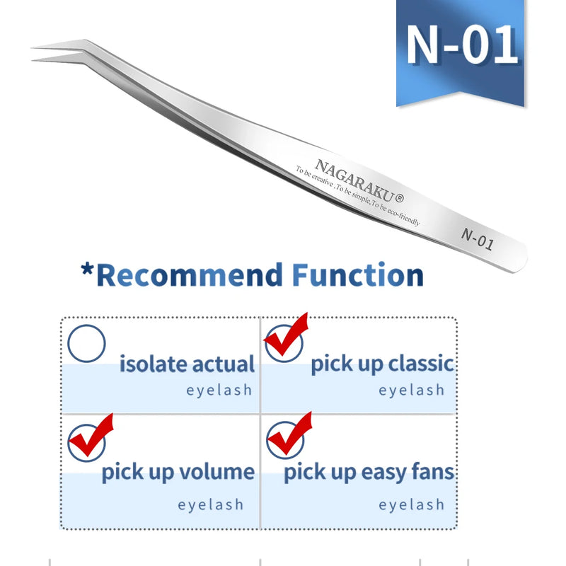 NAGARAKU Stainless Steel Straight Curved Nail Volume Eyelash Accurate Tweezers Nippers Pointed Clip Set Makeup Tools