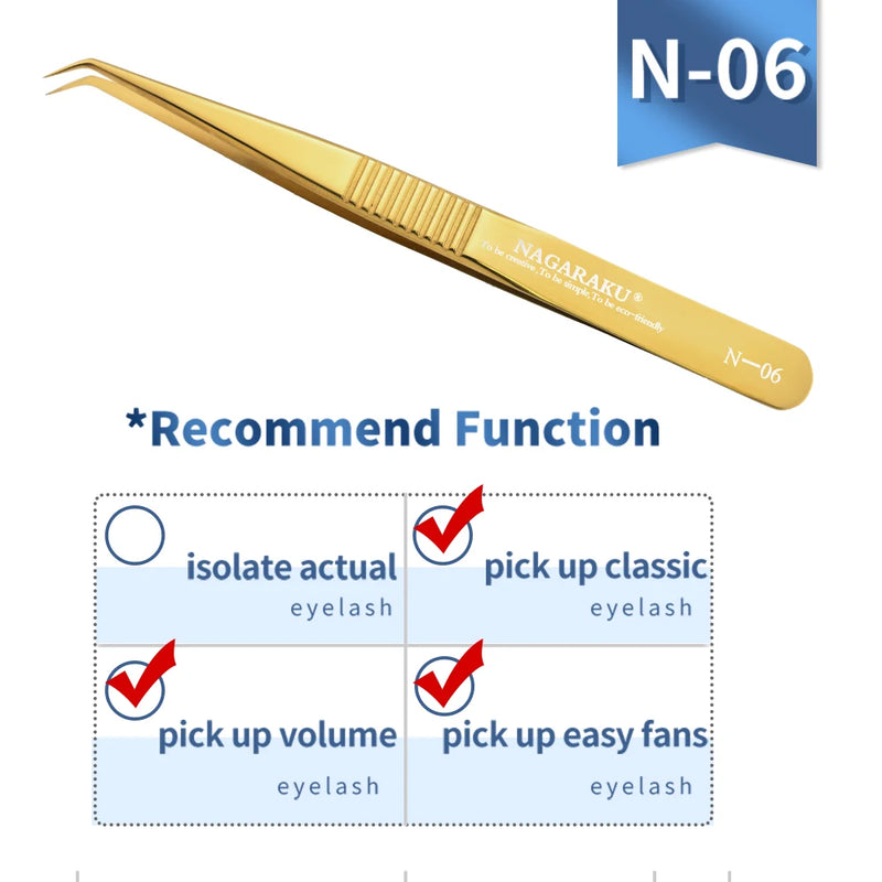 NAGARAKU Stainless Steel Straight Curved Nail Volume Eyelash Accurate Tweezers Nippers Pointed Clip Set Makeup Tools