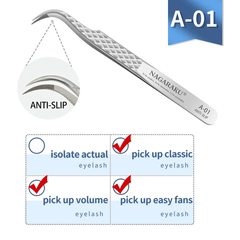 NAGARAKU Stainless Steel Straight Curved Nail Volume Eyelash Accurate Tweezers Nippers Pointed Clip Set Makeup Tools