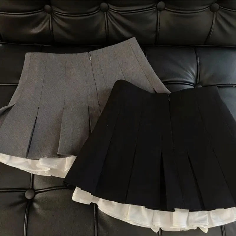 Mooyufon Ruffles Preto Mini Saia Mulheres Coreano Patchwork Plissado Saias Japonês Kawaii Cintura Alta Todos Combinam Uma Saia Linha Nova
