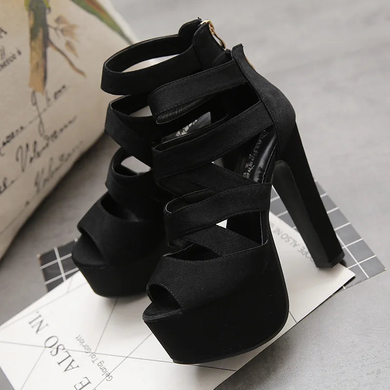 Sapatos de Salto Alto com Estilo Boca de Peixe - Sandálias de Moda para Verão/Primavera